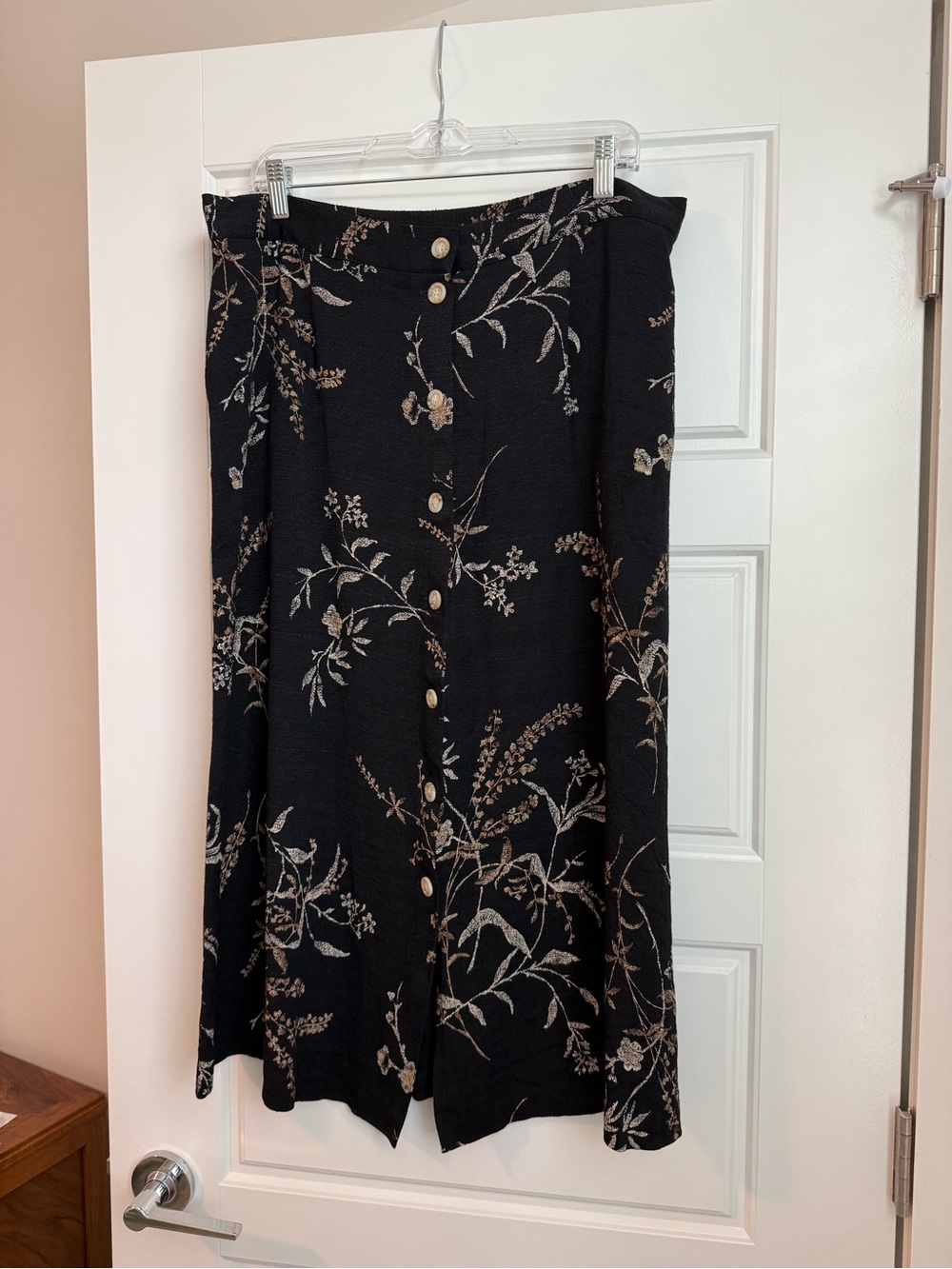 Dress Barn Black Midi Skirt with Beige Floral Print